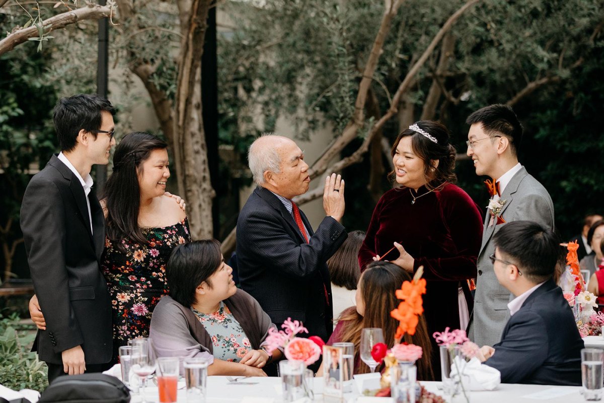Guests sharing wedding memories