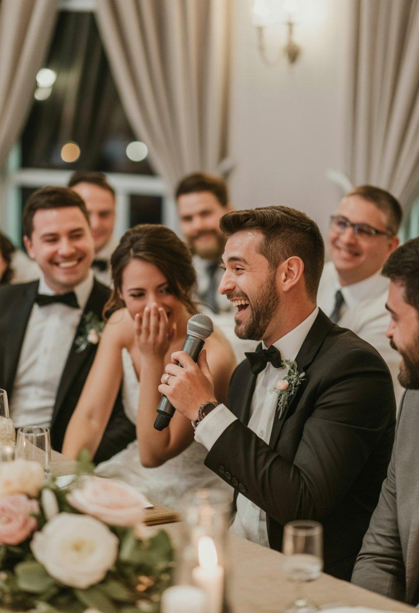 Guests laughing during wedding speech