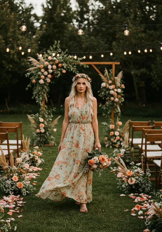 Bohemian wedding guest dress garden style