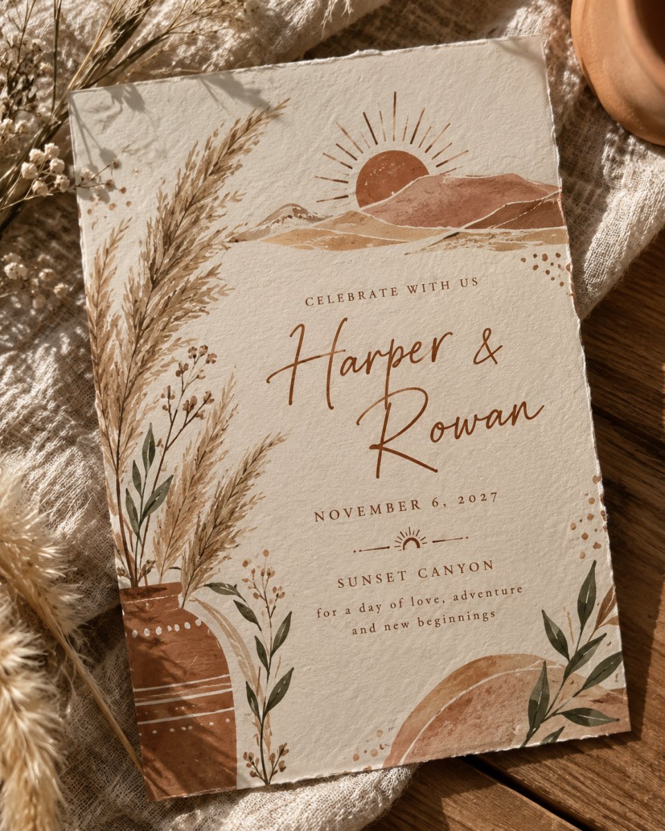 Bohemian wedding invitation design
