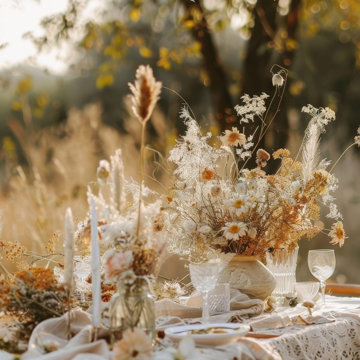 Bohemian wildflower wedding centerpiece
