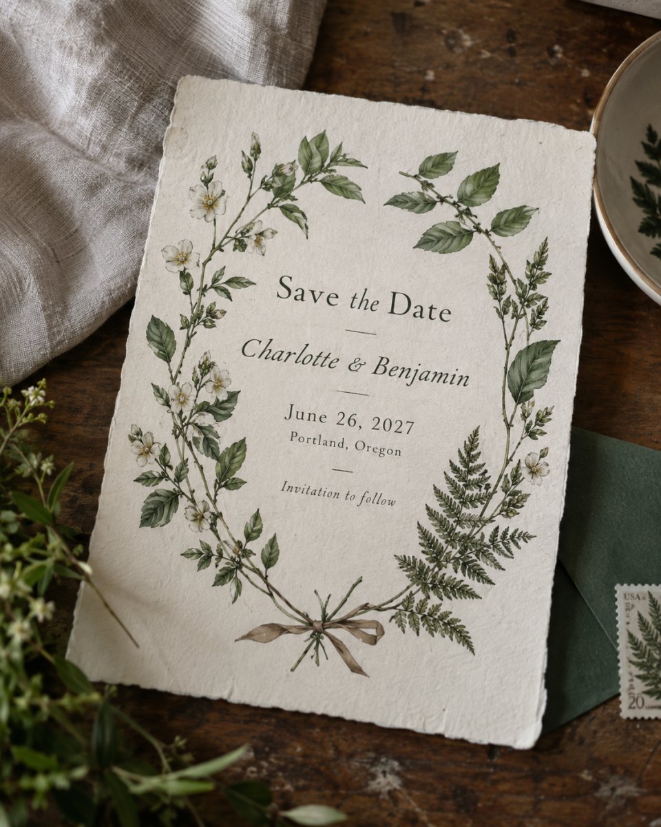 Botanical illustration save date card