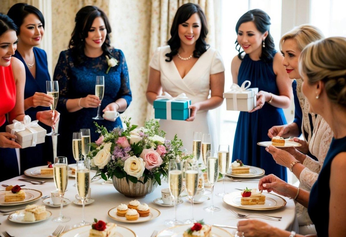 Bridal brunch table with flowers and proposal cards