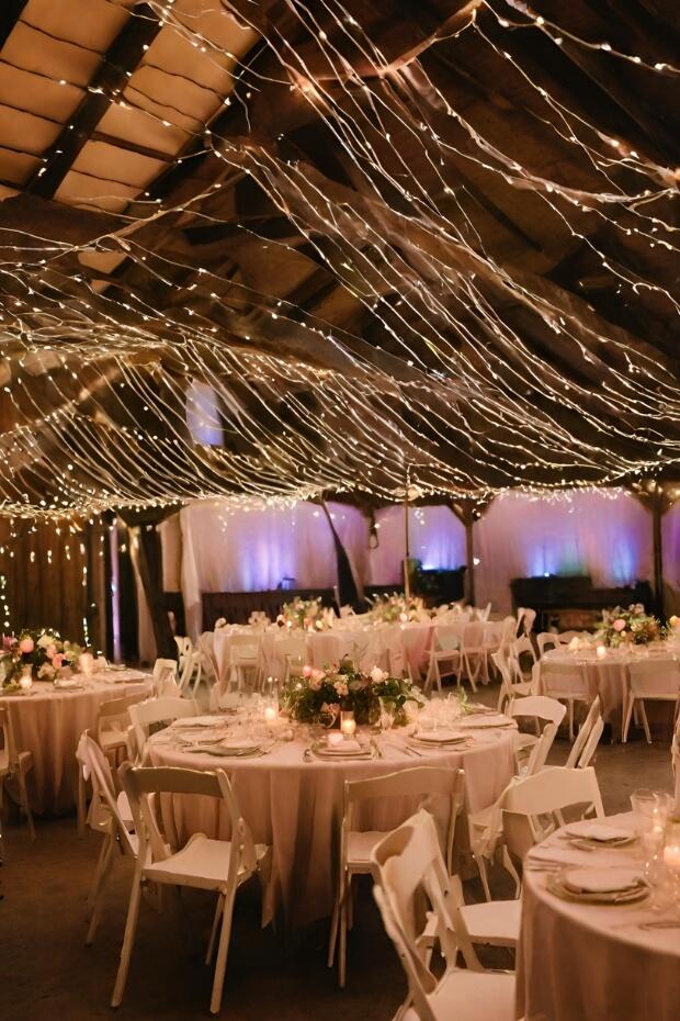 Fairy lights wedding reception decor