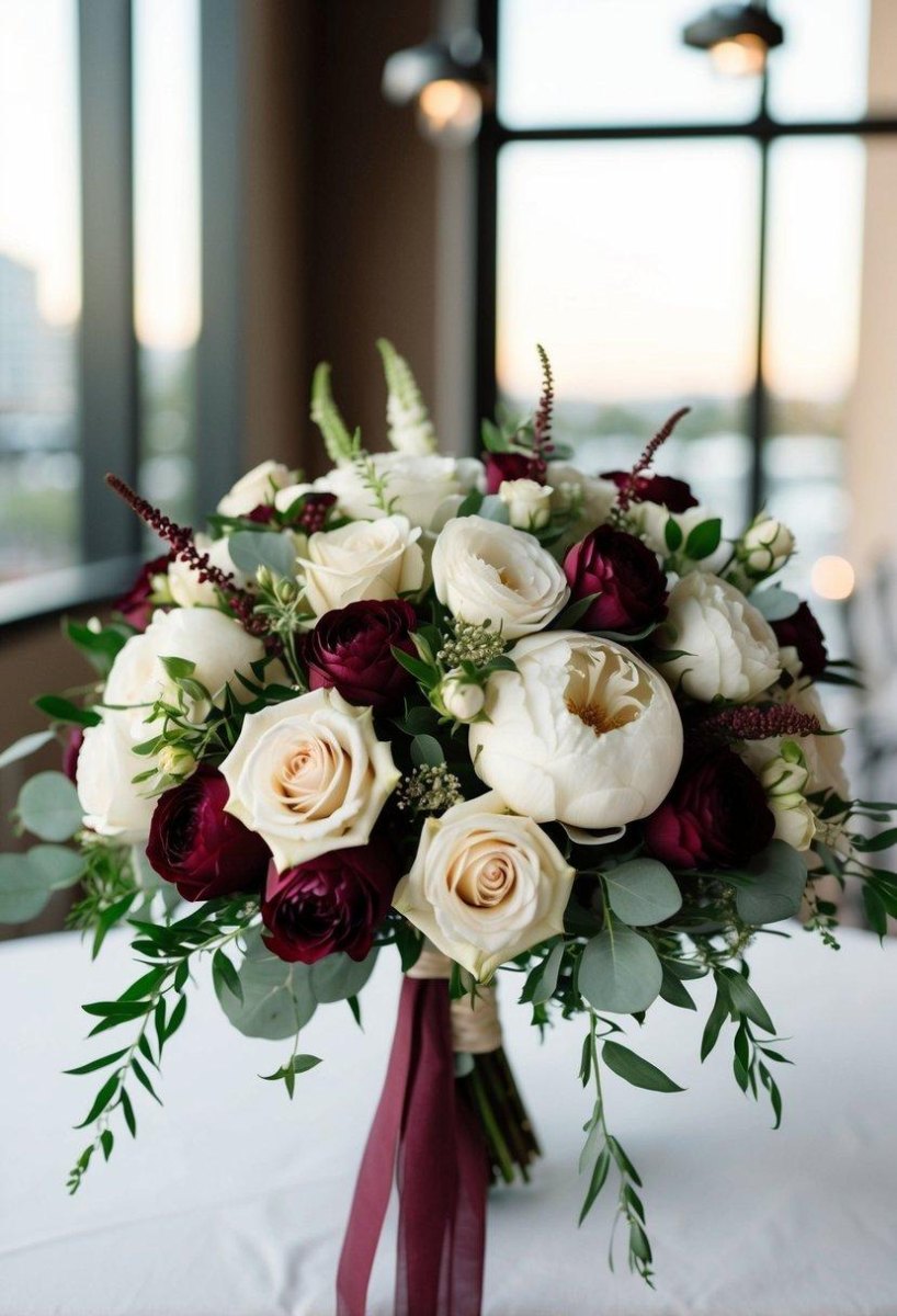 Burgundy ivory wedding bouquet