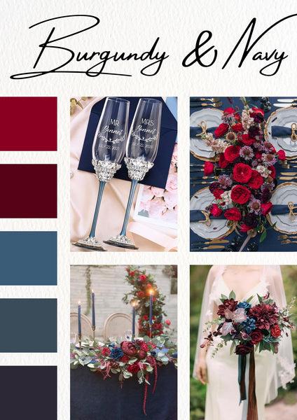 Burgundy navy wedding decor