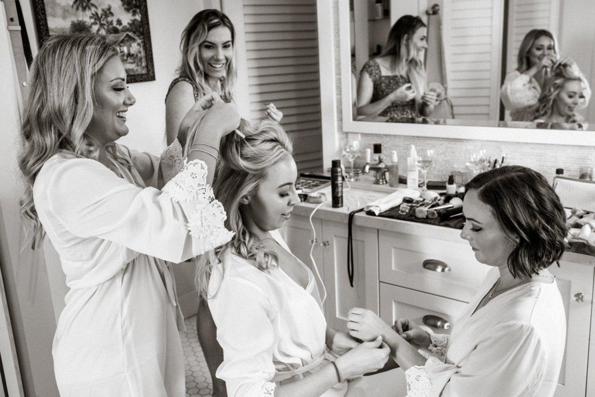 Bridesmaids during hair and makeup