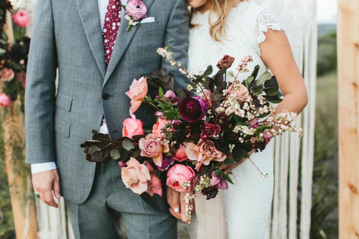 Charcoal gray berry fall wedding style