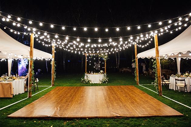Outdoor backyard wedding dance floor