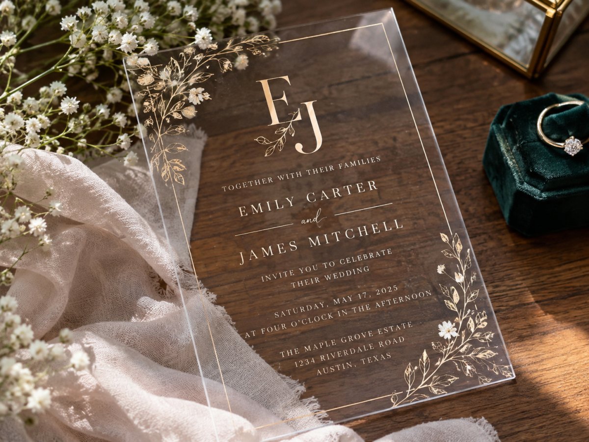 Acrylic monogram wedding invitation