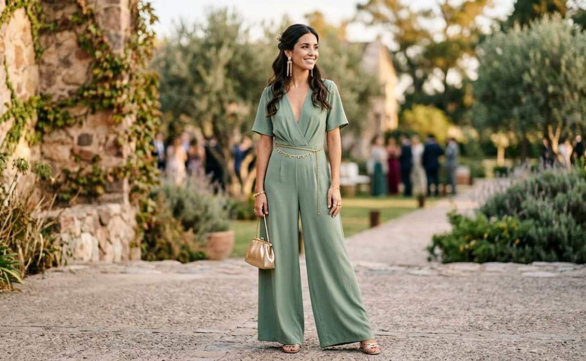 Chic jumpsuit modern wedding guest outfit