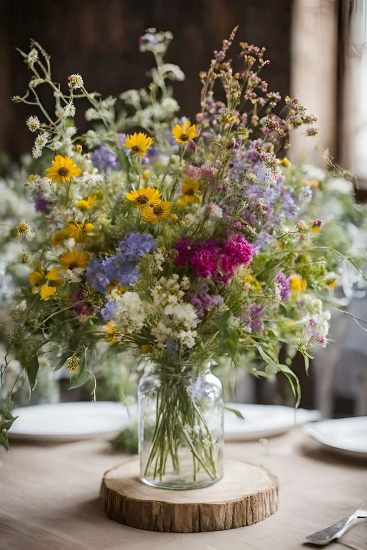 Colorful seasonal wildflower centerpiece