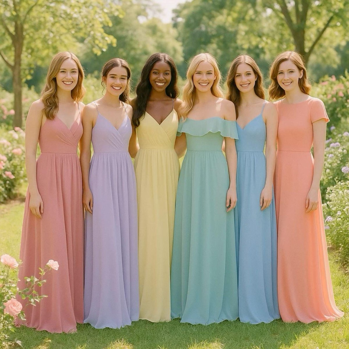 Bridesmaid dresses natural lighting