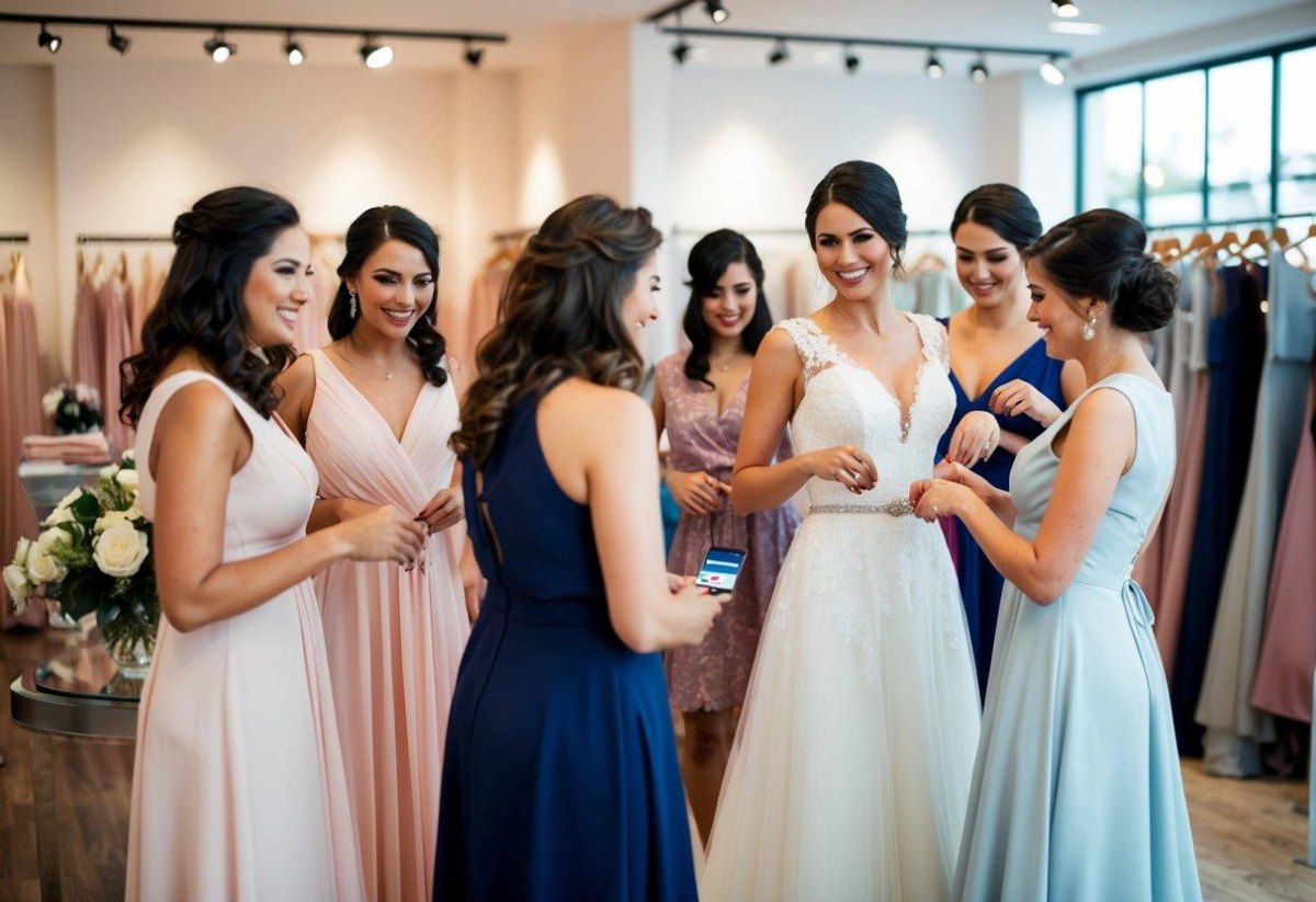 Bride and bridesmaids dress shopping