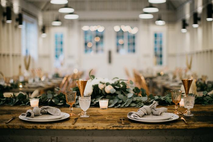 Copper eucalyptus autumn wedding decor