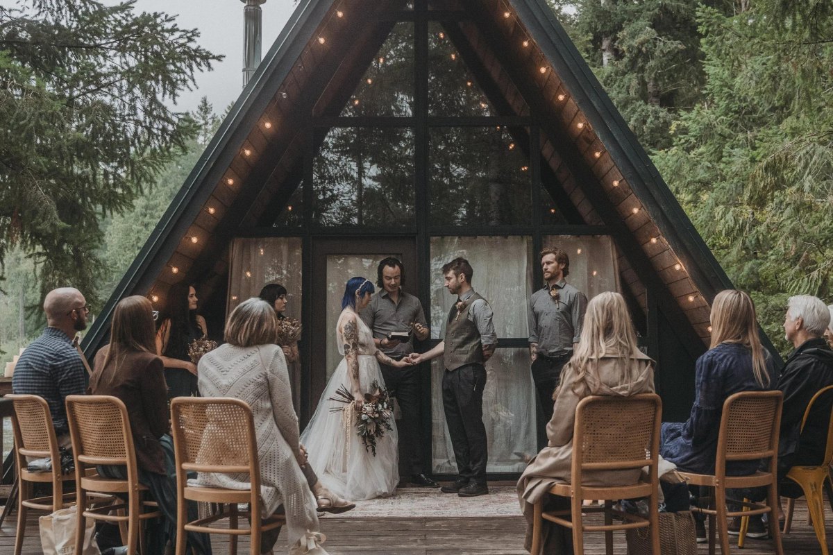 Forest cabin Airbnb wedding ceremony