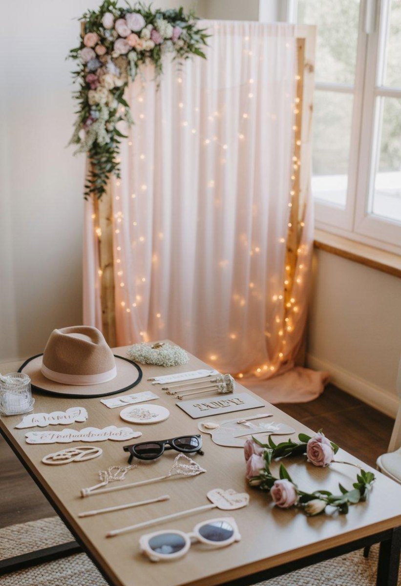 DIY wedding photo booth with floral backdrop