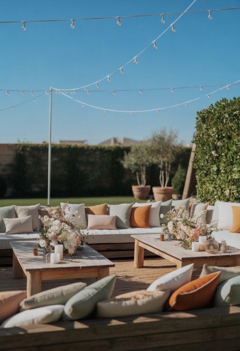 Wedding guest lounge area with cozy seating