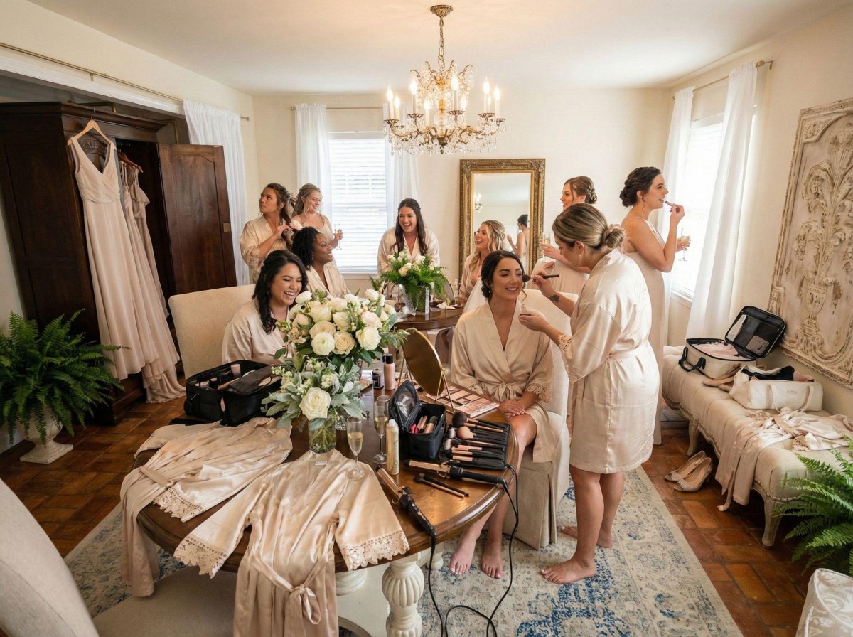 Bridesmaid beauty station with makeup