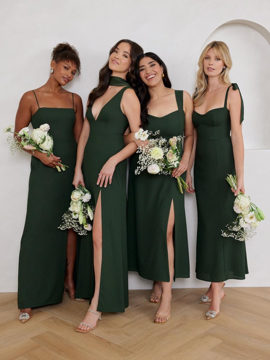 Deep green bridesmaid dresses in modern silhouettes