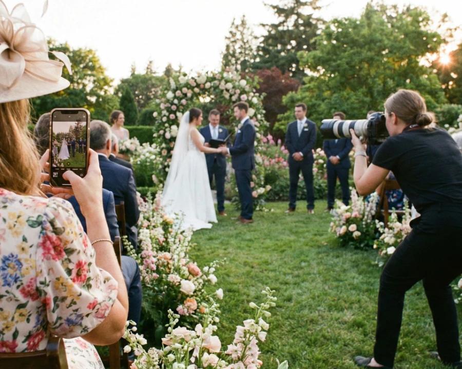 Outdoor wedding ceremony photographed by a professional photographer