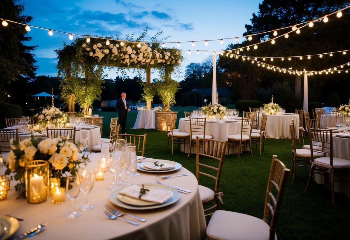 Dreamy evening backyard wedding reception