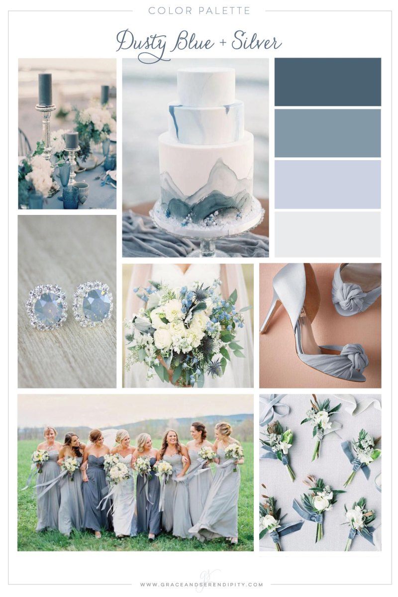 Dusty blue silver bridesmaid dresses