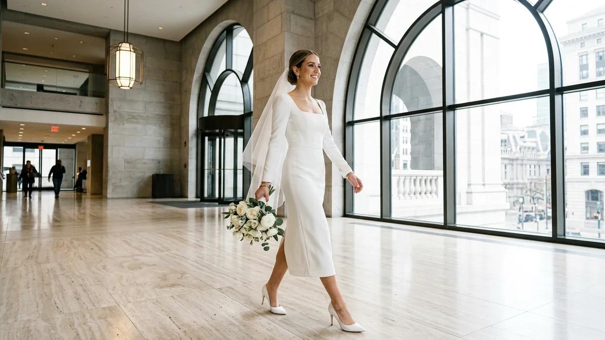 Elegant midi courthouse wedding dress