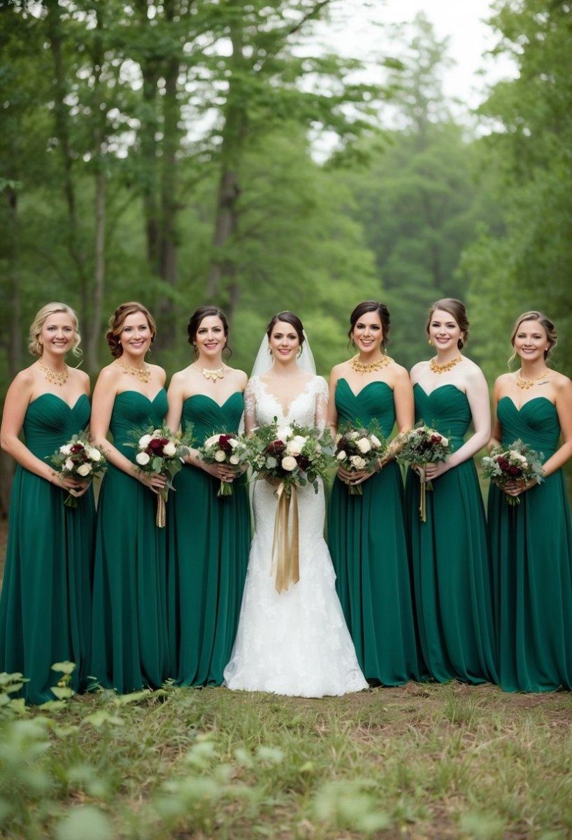Emerald green gold bridesmaid dresses