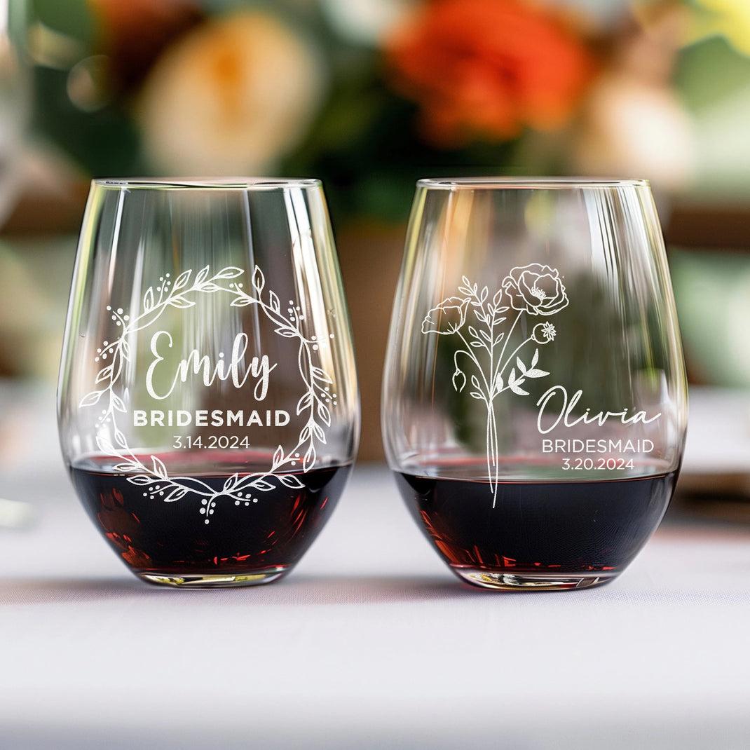 Engraved wine glasses bridesmaid gifts