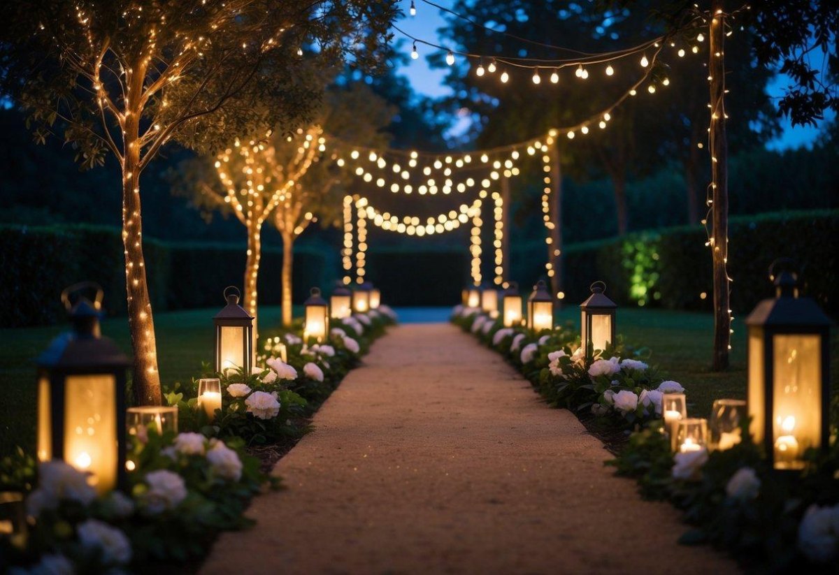 Garden path wedding lighting