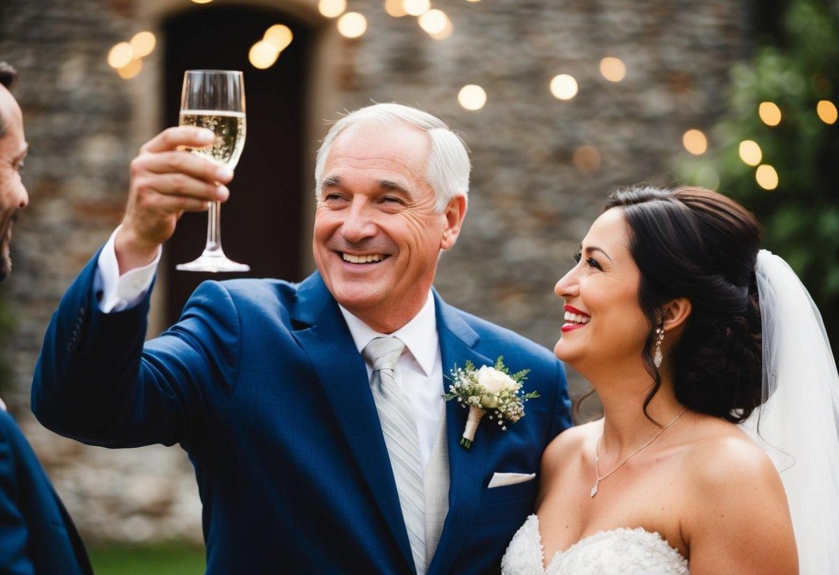 Father raising glass wedding toast