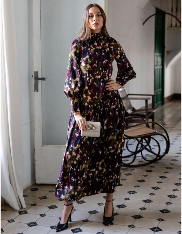 Floral long sleeve autumn wedding guest dress