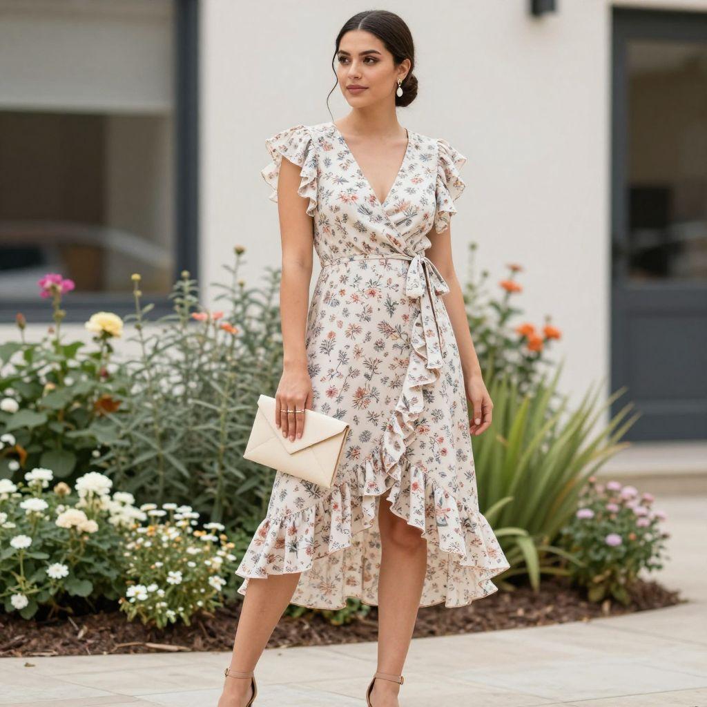 Floral wrap dress daytime wedding guest