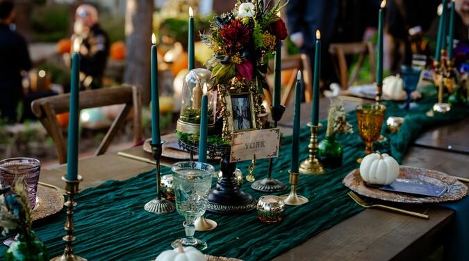 Forest green velvet wedding details