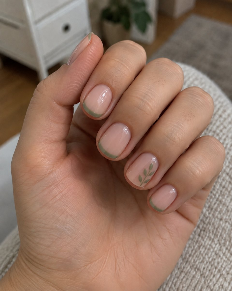 Fresh green accent shellac nails