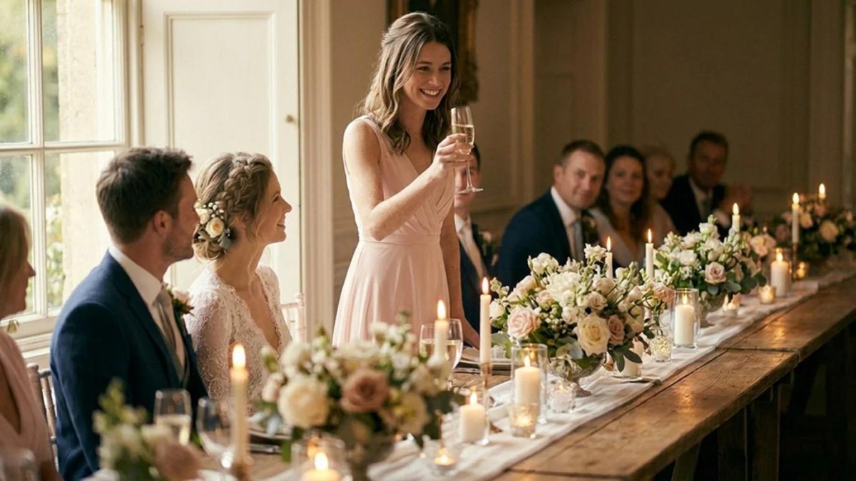 Maid of honor raising champagne glass