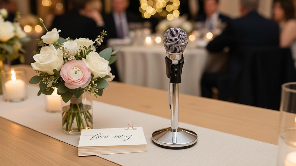 Wedding speech notes and microphone