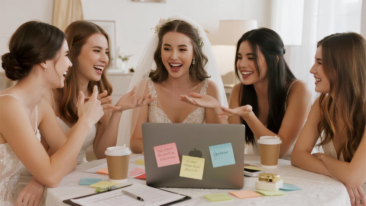 Bride planning wedding with friends