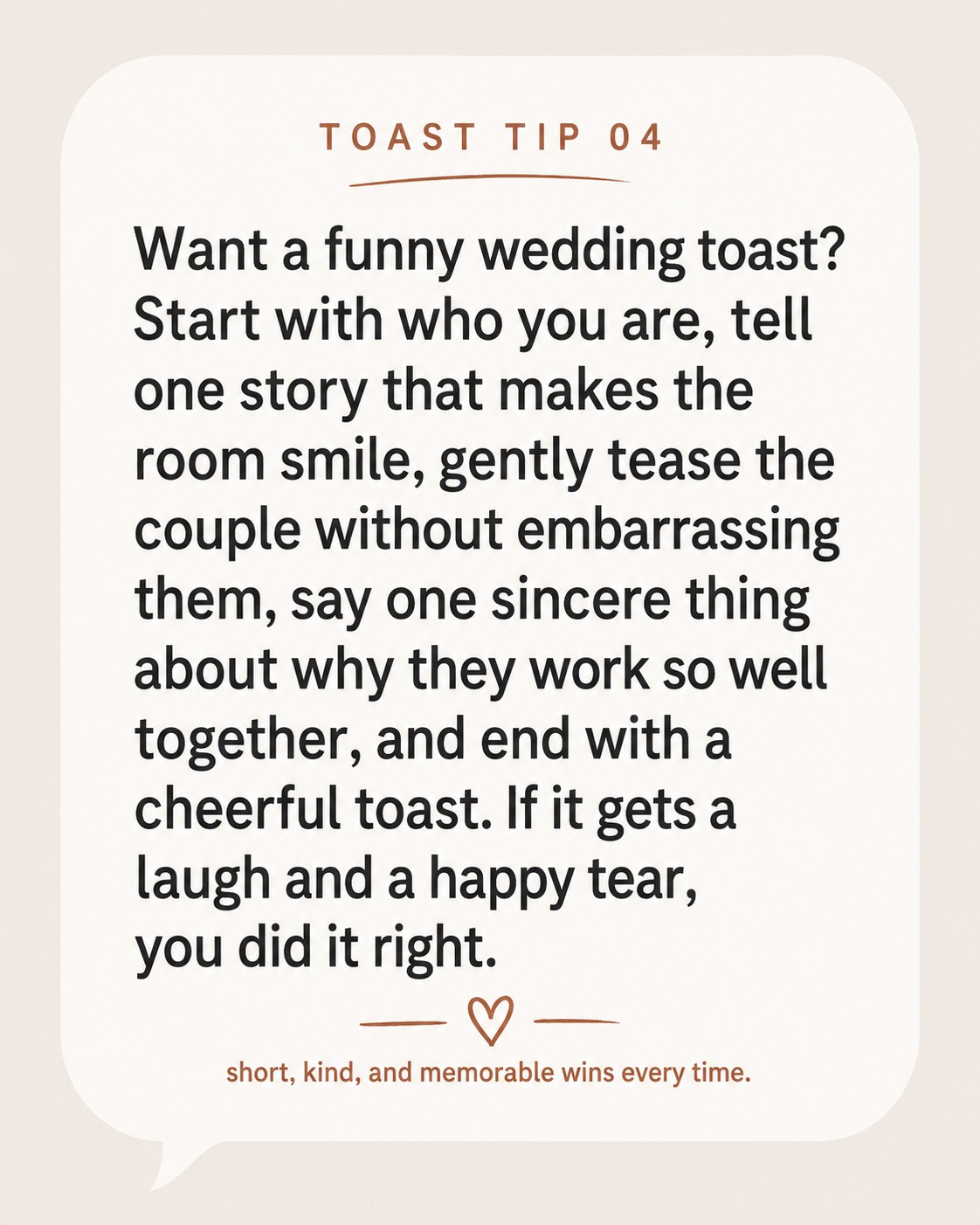 Step-by-step formula card showing how to write a funny wedding toast that also feels sincere