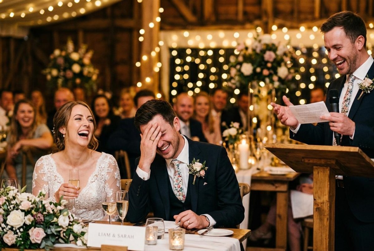 Guests laughing during wedding speech