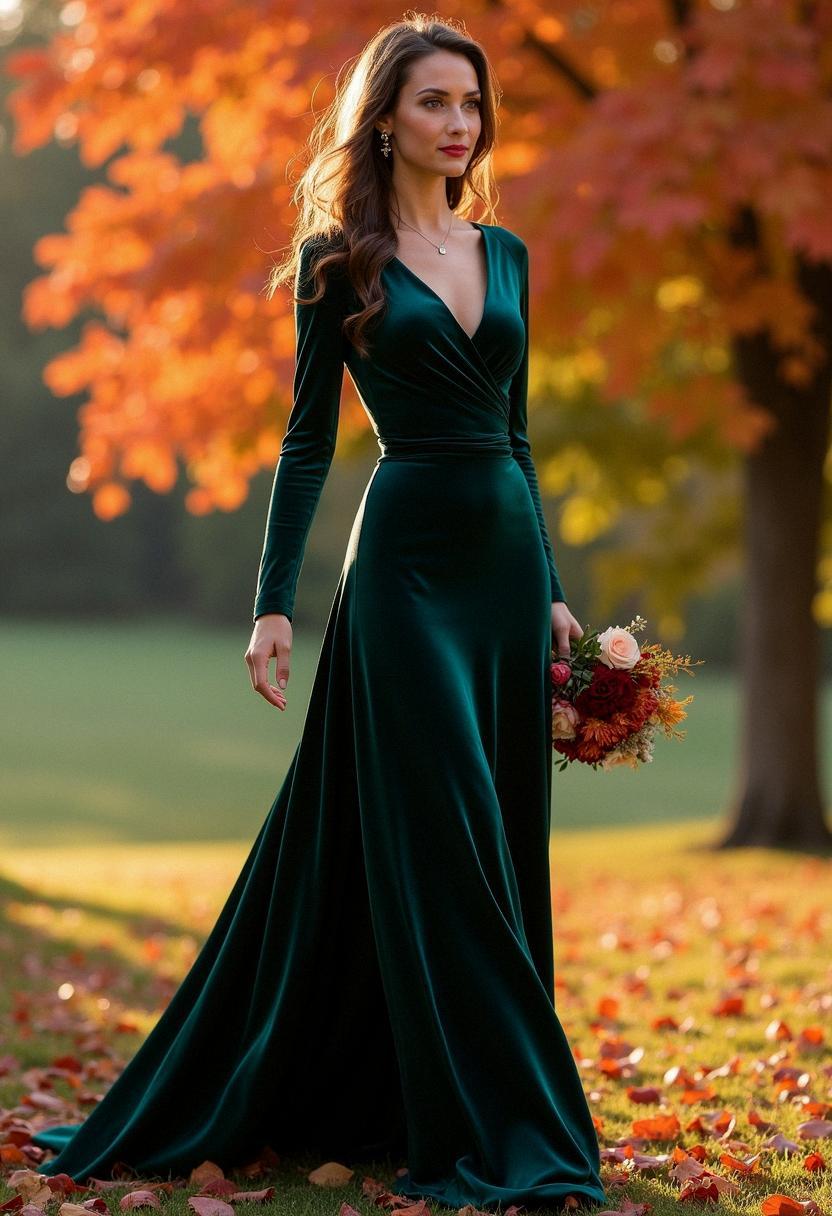 Jewel tone maxi dress formal fall wedding