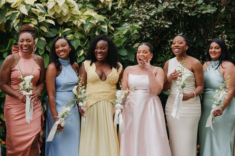 Diverse bridesmaids wearing dresses