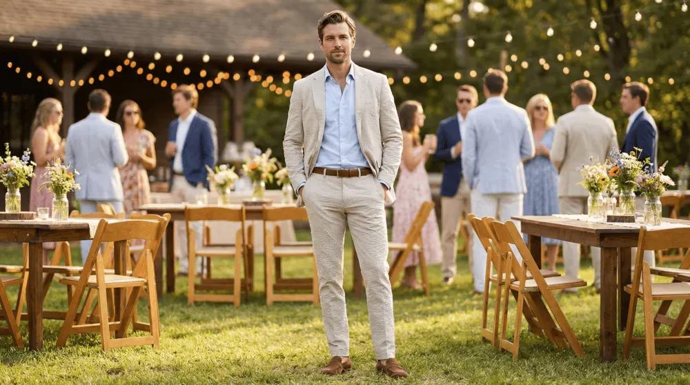 Lightweight linen suit outdoor wedding guest