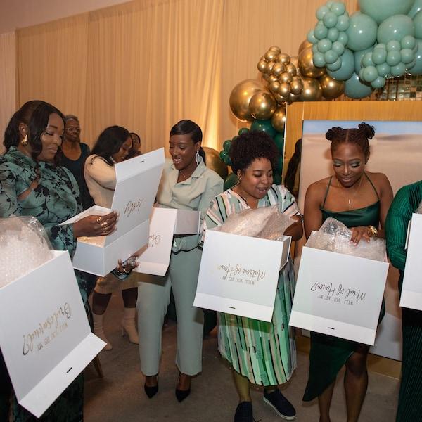 Group bridesmaid proposal celebration