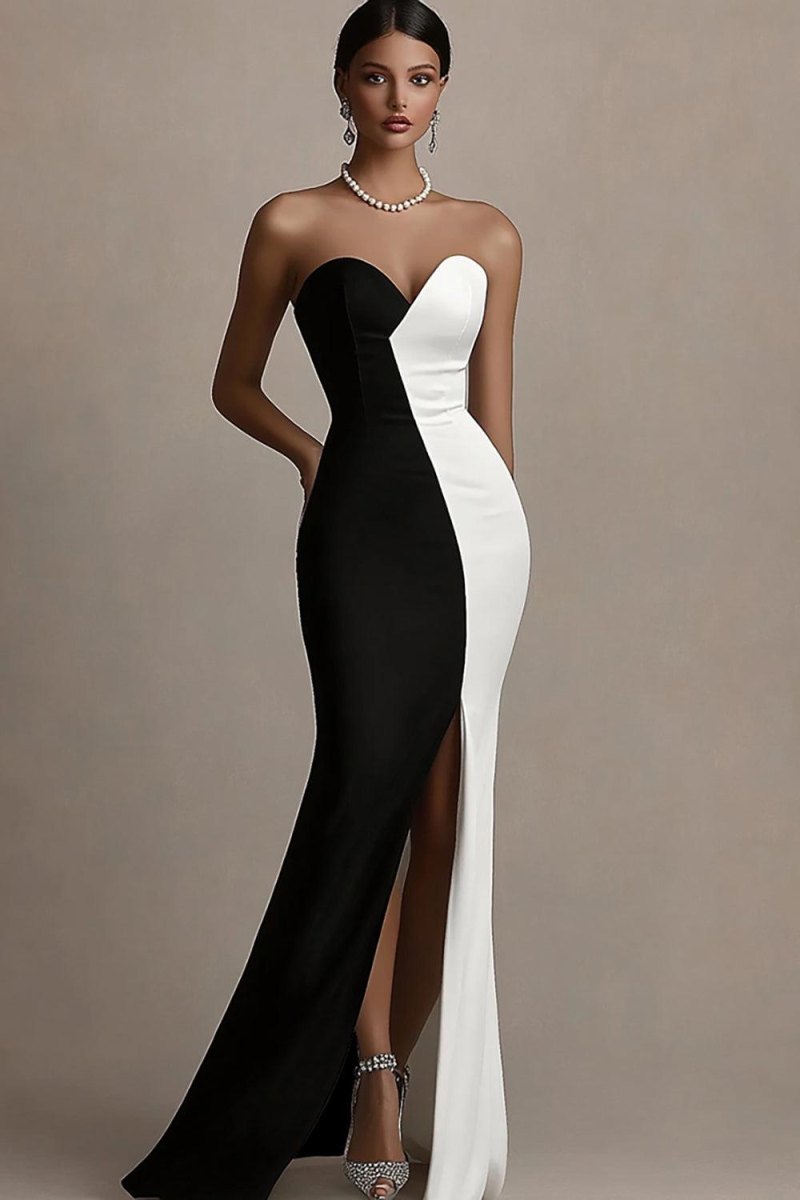 Luxury black white evening wedding gown