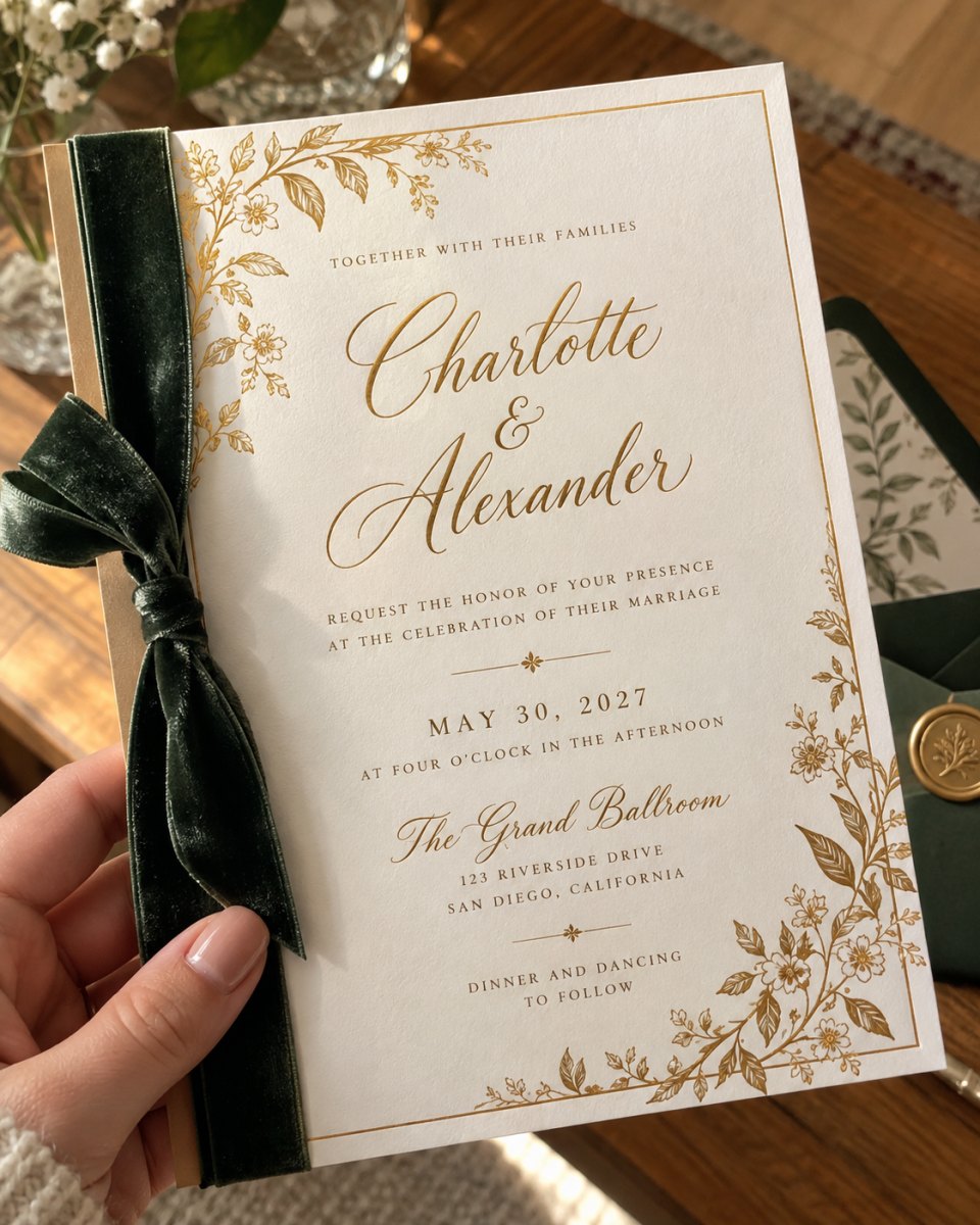 Gold foil luxury wedding invitation