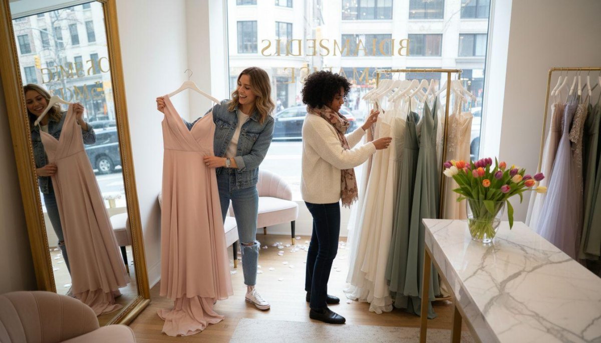Friends enjoying bridesmaid shopping
