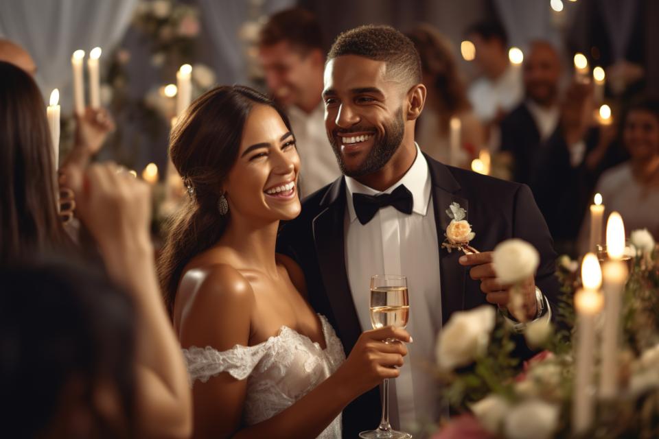 Happy newlywed couple celebration