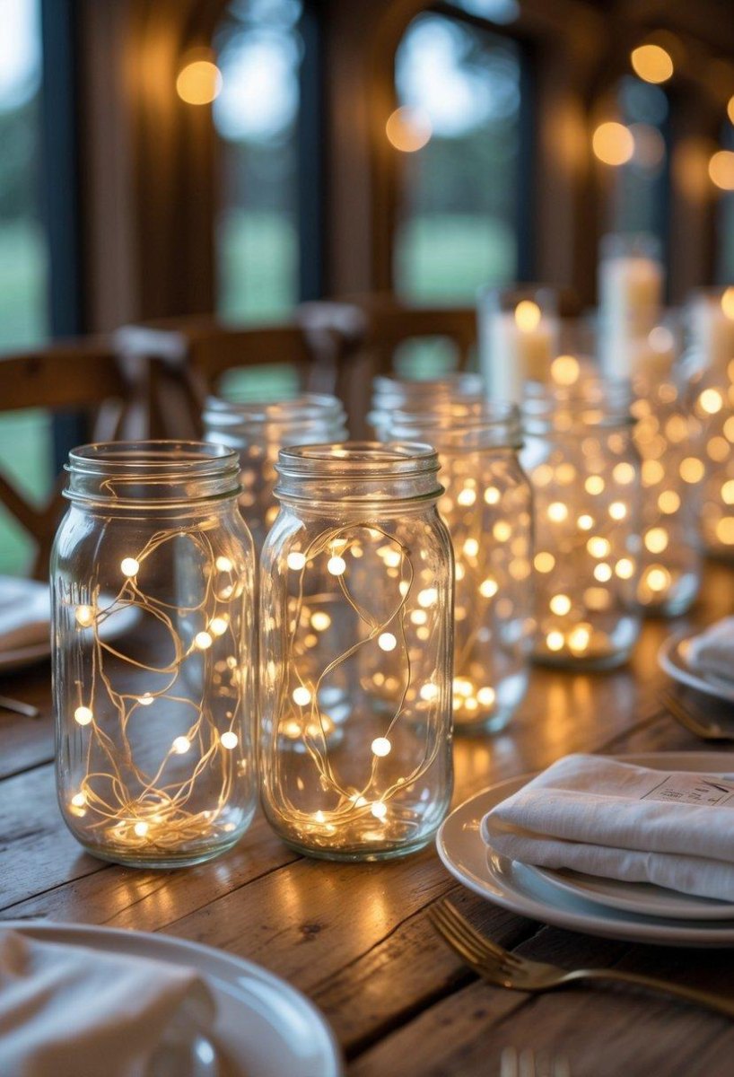 Fairy lights inside mason jars wedding